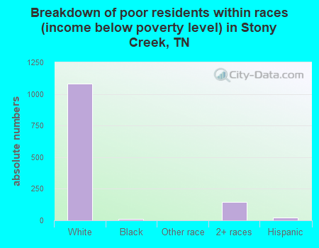 Breakdown of poor residents within races (income below poverty level) in Stony Creek, TN