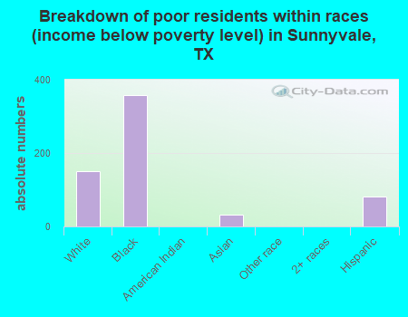 Breakdown of poor residents within races (income below poverty level) in Sunnyvale, TX
