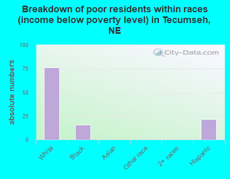 Breakdown of poor residents within races (income below poverty level) in Tecumseh, NE