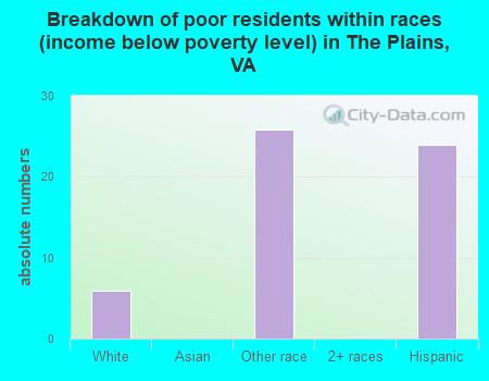 Breakdown of poor residents within races (income below poverty level) in The Plains, VA