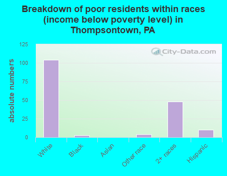 Breakdown of poor residents within races (income below poverty level) in Thompsontown, PA