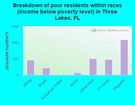 Breakdown of poor residents within races (income below poverty level) in Three Lakes, FL