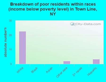 Breakdown of poor residents within races (income below poverty level) in Town Line, NY