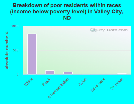 Breakdown of poor residents within races (income below poverty level) in Valley City, ND