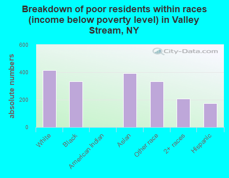 Breakdown of poor residents within races (income below poverty level) in Valley Stream, NY
