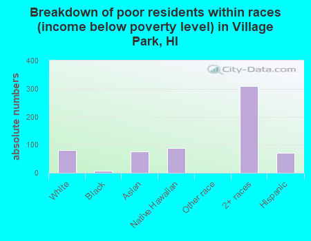 Breakdown of poor residents within races (income below poverty level) in Village Park, HI