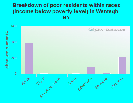 Breakdown of poor residents within races (income below poverty level) in Wantagh, NY