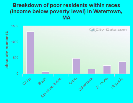 Breakdown of poor residents within races (income below poverty level) in Watertown, MA