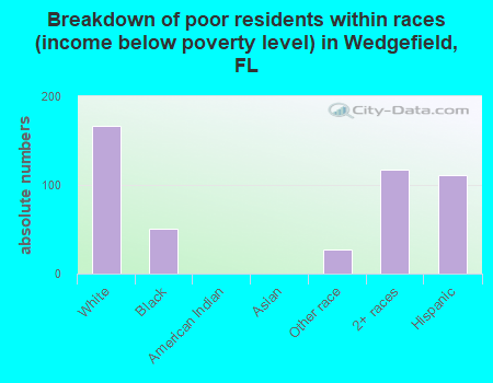 Breakdown of poor residents within races (income below poverty level) in Wedgefield, FL