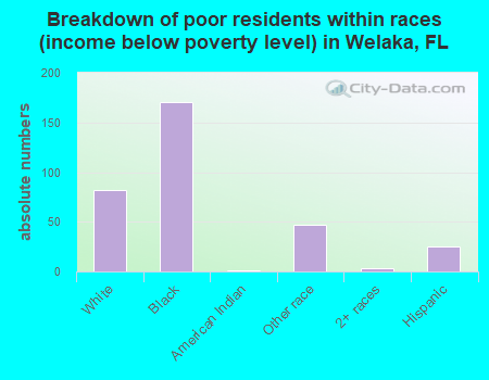 Breakdown of poor residents within races (income below poverty level) in Welaka, FL