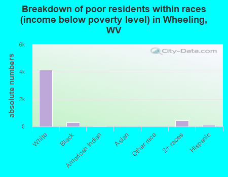 Breakdown of poor residents within races (income below poverty level) in Wheeling, WV