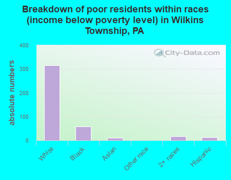 Breakdown of poor residents within races (income below poverty level) in Wilkins Township, PA