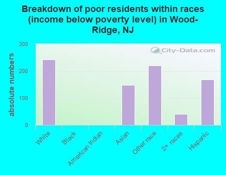 Breakdown of poor residents within races (income below poverty level) in Wood-Ridge, NJ