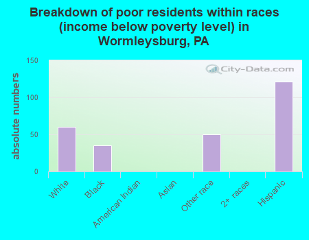 Breakdown of poor residents within races (income below poverty level) in Wormleysburg, PA