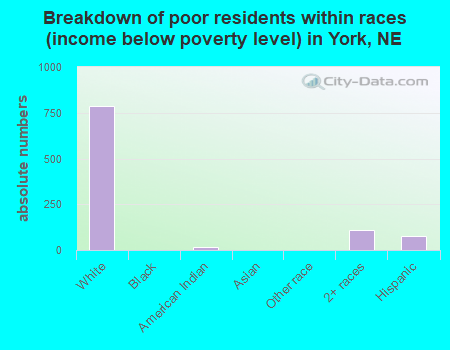 Breakdown of poor residents within races (income below poverty level) in York, NE