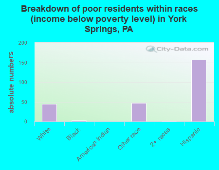 Breakdown of poor residents within races (income below poverty level) in York Springs, PA