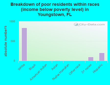 Breakdown of poor residents within races (income below poverty level) in Youngstown, FL