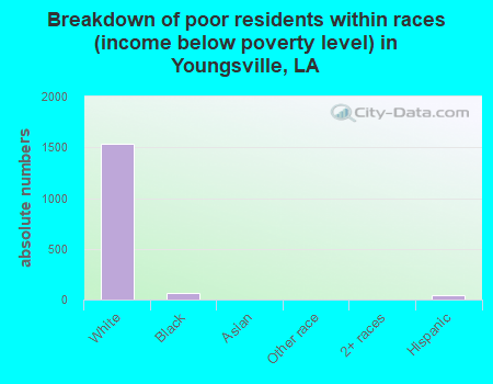 Breakdown of poor residents within races (income below poverty level) in Youngsville, LA
