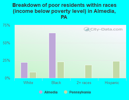 Breakdown of poor residents within races (income below poverty level) in Almedia, PA