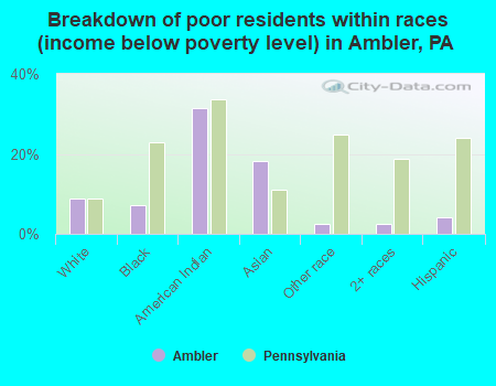 Breakdown of poor residents within races (income below poverty level) in Ambler, PA