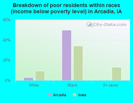 Breakdown of poor residents within races (income below poverty level) in Arcadia, IA
