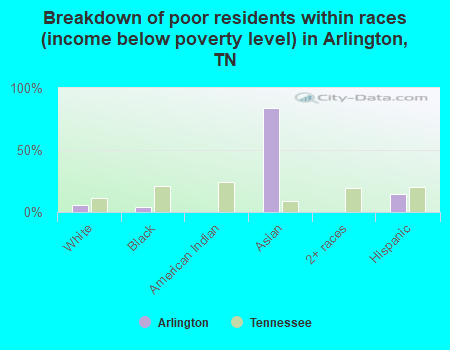Breakdown of poor residents within races (income below poverty level) in Arlington, TN