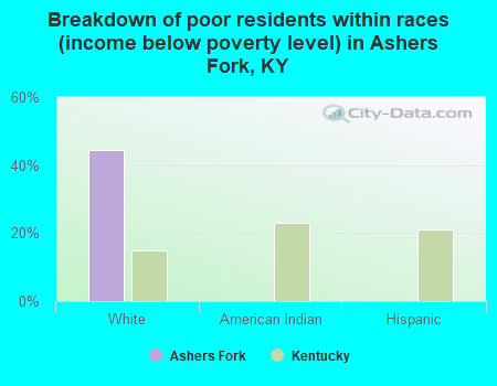 Breakdown of poor residents within races (income below poverty level) in Ashers Fork, KY