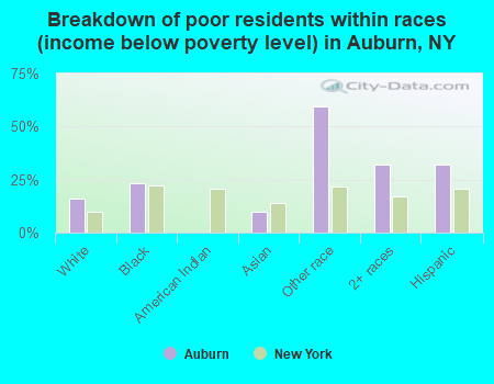 Breakdown of poor residents within races (income below poverty level) in Auburn, NY