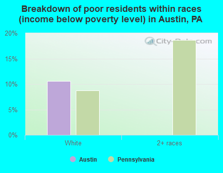 Breakdown of poor residents within races (income below poverty level) in Austin, PA