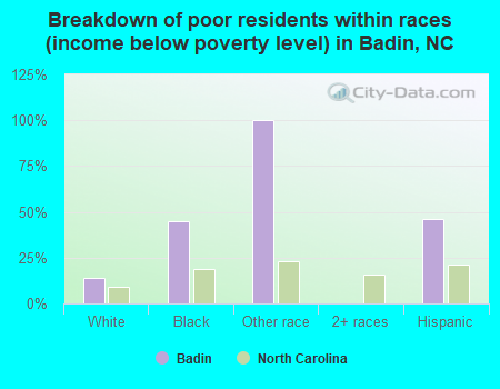 Breakdown of poor residents within races (income below poverty level) in Badin, NC