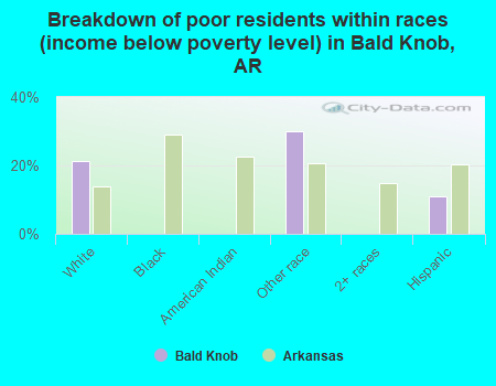 Breakdown of poor residents within races (income below poverty level) in Bald Knob, AR