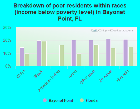 Breakdown of poor residents within races (income below poverty level) in Bayonet Point, FL