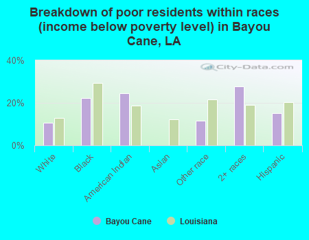 Breakdown of poor residents within races (income below poverty level) in Bayou Cane, LA