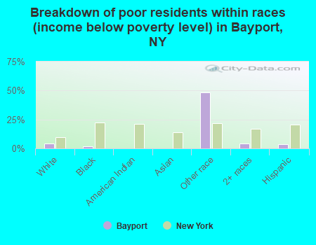 Breakdown of poor residents within races (income below poverty level) in Bayport, NY