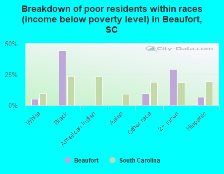 Breakdown of poor residents within races (income below poverty level) in Beaufort, SC