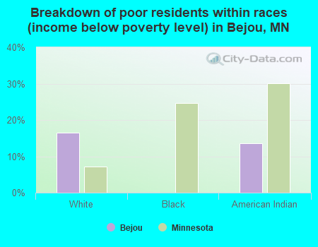 Breakdown of poor residents within races (income below poverty level) in Bejou, MN