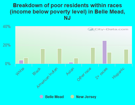 Breakdown of poor residents within races (income below poverty level) in Belle Mead, NJ