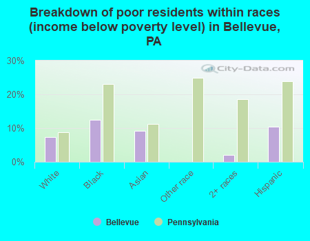 Breakdown of poor residents within races (income below poverty level) in Bellevue, PA