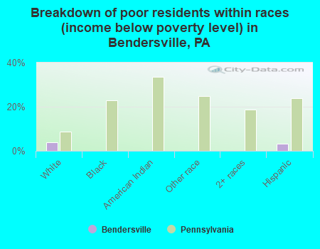 Breakdown of poor residents within races (income below poverty level) in Bendersville, PA