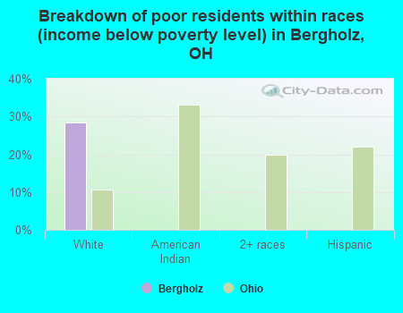 Breakdown of poor residents within races (income below poverty level) in Bergholz, OH