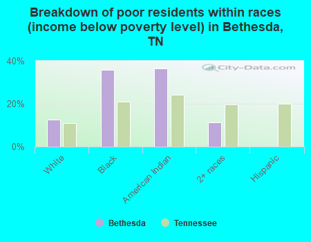 Breakdown of poor residents within races (income below poverty level) in Bethesda, TN