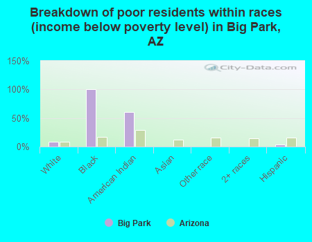 Breakdown of poor residents within races (income below poverty level) in Big Park, AZ