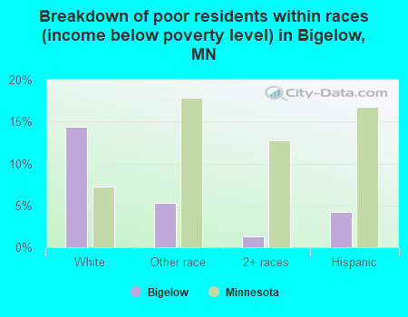Breakdown of poor residents within races (income below poverty level) in Bigelow, MN