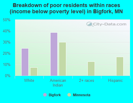 Breakdown of poor residents within races (income below poverty level) in Bigfork, MN