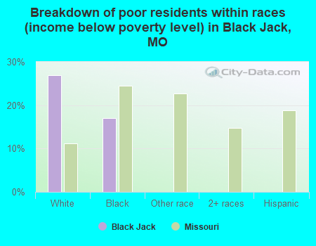 Breakdown of poor residents within races (income below poverty level) in Black Jack, MO