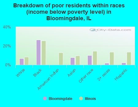 Breakdown of poor residents within races (income below poverty level) in Bloomingdale, IL