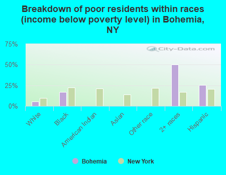 Breakdown of poor residents within races (income below poverty level) in Bohemia, NY