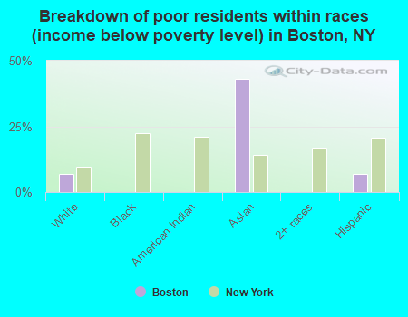 Breakdown of poor residents within races (income below poverty level) in Boston, NY