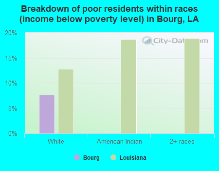 Breakdown of poor residents within races (income below poverty level) in Bourg, LA