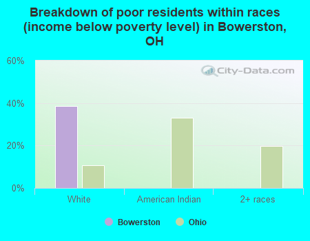 Breakdown of poor residents within races (income below poverty level) in Bowerston, OH